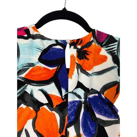 Lauren Ralph Lauren Dress Size 2 Colorful Bold Floral Print Tie Waist Jersey - Picture 7 of 12